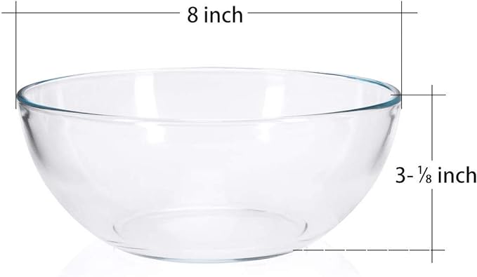 FOYO 8-inch Round Tempered Glass Bowl for Mixing Salad or Cereal, Set of 2