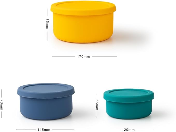 KSENDALO Silicone Bowls with Lid Silicone Mixing Bowl Set from 15.42oz/1300mL to 13.5oz/400mL, Silicone Food Storage Containers for Camping Home, Reusable,Collapsible,Dishwasher Safe, Muticolor