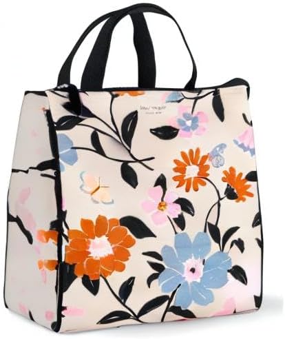 Kate Spade New York Portable Soft Cooler Lunch Bag with Silver Insulated Interior Lining and Storage Pocket, Floral Garden