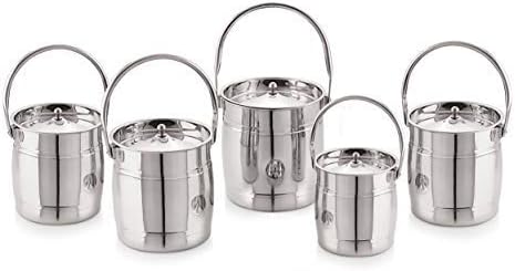 Priya Stainless Steel Apple Milk Can/Milk Barni/Milk Pot/Oil Can (with Lid) - Capacity 1.5 Litre and Diameter - 5.1 inches