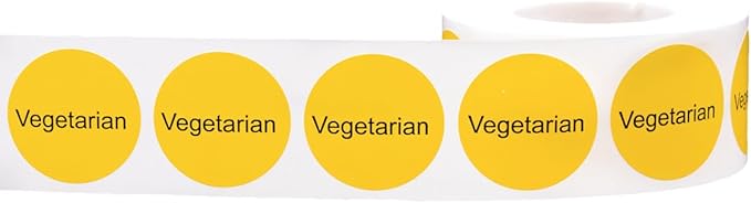 Yellow Vegetarian Deli Labels 1 Inch Round Circle Dots 500 Total Adhesive Stickers