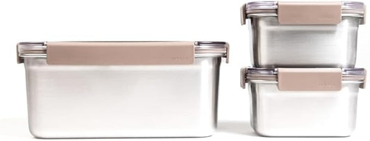 LocknLock Stainless Steel Food Storage Container - Airtight, Leak-proof, Stackable (520ml x 2/2800 ml) | Modular Design for Meal Prep, Lunch, Freezer & Dishwasher Safe