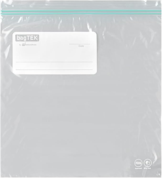 Restaurantware Bag Tek 1 Gallon Storage Zip Bags 25 Disposable Zipper Pouch Bags - Double Zipper Greaseproof Clear Plastic Zip Bags With Write-On-Label For Food Organization And Storage