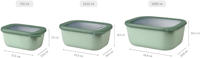 Mepal Cirqula 34oz/1,000ml Circular Rectangular Multi Food Storage & Serving Container with Transparent Lids | Perfect for Food Prep | Microwave & Dishwasher Safe | Nordic Lilac | Made in Holland
