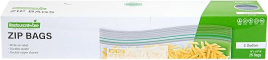 Restaurantware Bag Tek 2 Gallon Storage Zip Bags 25 Disposable Zipper Pouch Bags - Double Zipper Greaseproof Clear Plastic Zip Bags With Write-On-Label For Food Organization And Storage