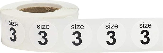 Shoe Size 3 White Stickers - 3/4 Inch Round, 500 Semi-Gloss Adhesive Labels Per Roll for Retail, Footwear Inventory, and Organization - Made in The USA