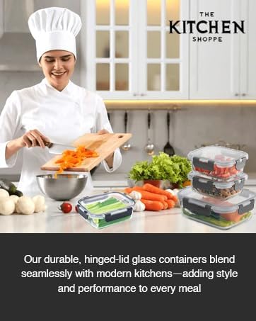 KITCHEN SHOPPE 24-Piece Borosilicate Glass Food Storage Containers | BPA-Free, Airtight, Reusable, Stackable Set for Meal Prep, Leftovers, or Lunch | Freezer, Oven, Microwave & Dishwasher Safe