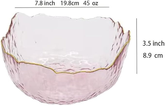 45oz Glass Salad Bowls, Kitchen Meal Prep Bowls, Irregular Shape Decorative Centerpiece Bowls, Kitchen Serving Bowls for Salad, Fruit, Dessert, Freezer Safe - Light Pink (Large)