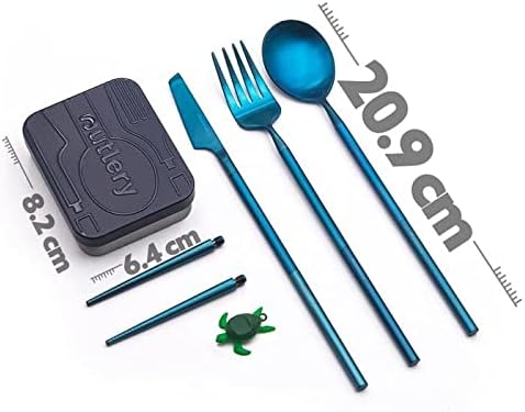 Outlery | Portable & Reusable Stainless Steel Travel Cutlery Set and Reusable Chopsticks (Blue) Pocket Sized Cutlery Set