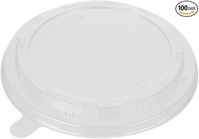 Restaurantware LIDS ONLY: Taipei 6 Inch Round Large Lids, 100 Plastic Lids For 33 oz Round Wooden Containers - Containers Sold Separately, Clear Plastic To Go Box Lids