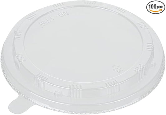 Restaurantware LIDS ONLY: Taipei 6 Inch Round Large Lids, 100 Plastic Lids For 33 oz Round Wooden Containers - Containers Sold Separately, Clear Plastic To Go Box Lids