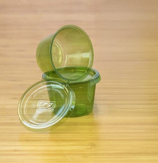 ECO PRODUCTS Compostable 1oz Small Portion Cups, Case of 5000, Veridian Clear Green Plant-Based PLA Plastic, Cold Food Containers, Lid Sold Separately, ASTM Compliant, BPI-Certified