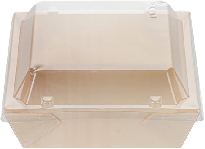 Restaurantware LIDS ONLY: Taipei 5.3 x 5.3 x 1 Inch Square Transparent Lids 100 Plastic Lids For 14 Ounce Square Flare Wooden Containers - Containers Sold Separately Clear Plastic To Go Box Lids