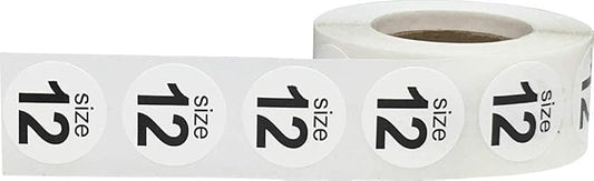 Shoe Size 12 White Stickers - 3/4 Inch Round, 500 Semi-Gloss Adhesive Labels Per Roll for Retail, Footwear Inventory, and Organization - Made in The USA