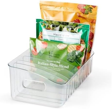 YouCopia FreezeUp Freezer Bin 15", BPA-Free Clear Fridge Organizer with Adjustable Dividers and Handles for Frozen Food and Leftovers (Pack of 6)