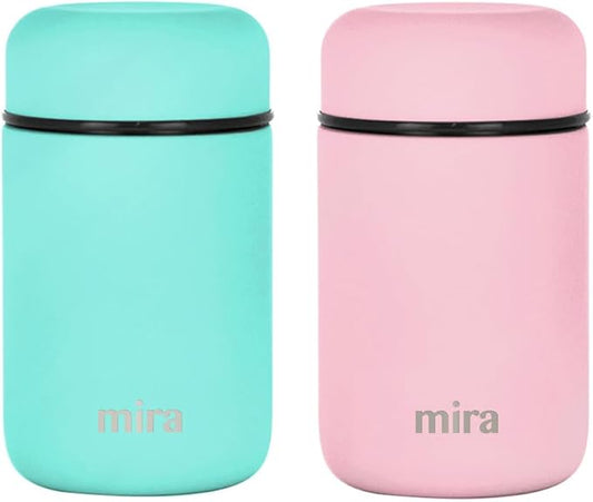 MIRA 2 Pack Insulated Food Jar Thermos for Hot Food & Soup, Compact Stainless Steel Vacuum Lunch Container, 13.5 oz, Teal, Rose Pink