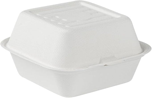 Restaurantware Pulp Safe No PFAS Added 15 Ounce Clamshell Boxes 100 Disposable Containers - Home Compostable Microwavable And Freezable White Bagasse Containers With Built-In Hinged Lid
