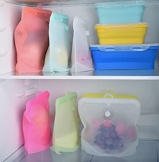 3R Reusable Silicone Food Bags with 100% Leak Proof | 3 Sizes(2 Small, 2 Medium, 2 Large) | Microwave safe, Freezer Safe & Dishwasher Safe | Self Standing | A Hook For Easy Hanging