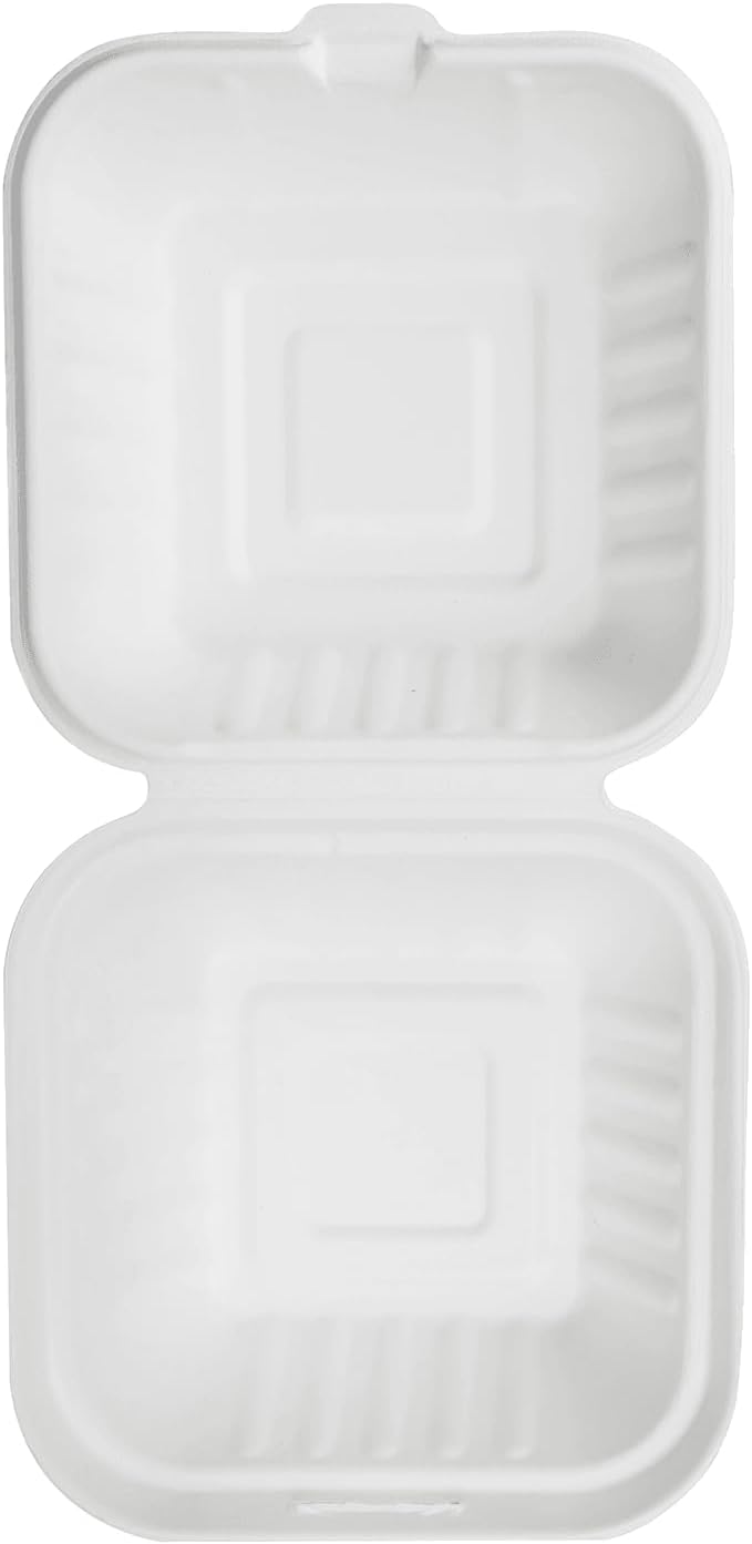 KARAT EARTH Clamshell Take Out Food Containers [6"x6", 500 ct ] Compostable To Go Containers, Natural Biodegradable Bagasse, Made of Sugarcane Fibers | White