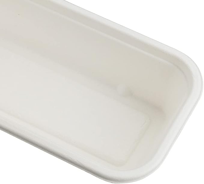 Restaurantware Pulp Tek 9.2 x 3.8 x 1.8 Inch Takeaway Food Boxes 100 Disposable Take Out Containers - Lids Sold Separately Freezable White Bagasse Catering Food Containers Microwavable
