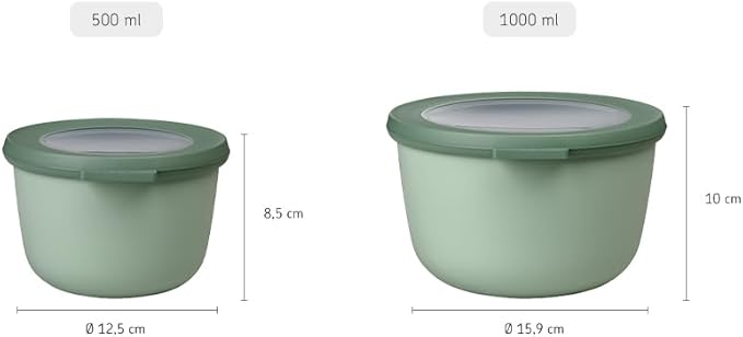 Mepal Cirqula 34oz/1,000ml Bowl Multi Food Storage & Serving Container with Transparent Lids | Perfect for Food Prep | Microwave & Dishwasher Safe | Nordic Sage | Made in Holland