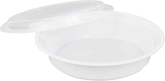 Restaurantware Asporto 48 Ounce To Go Boxes 100 Microwavable Take Out Food Containers - Clear Plastic Lids Included Do Not Contain BPA White Plastic Catering Food Containers Disposable Round