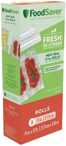 FOODSAVER 11" x 12' Vacuum Seal Rolls with BPA-Free Multilayer Construction for Food Preservation, 2-Pack…