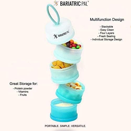 BariatricPal 4 Compartment Detachable, Stackable, and Portion Controlled Food & Powder Storage Containers (Blue-Teal)