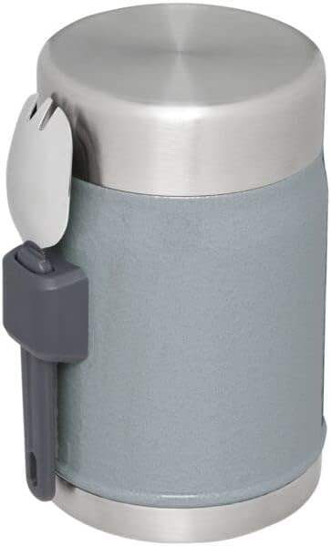 Stanley Classic Food Jar and Spork 14 oz | Vacuum Insulated Thermos Food Container | Wide Mouth Screw On Lid | Packable for Travel | Stainless Steel with Leakproof Lid | BPA-Free | Hammertone Silver