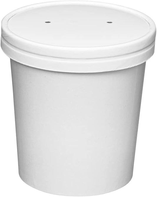 GUSTO [12 oz. - 50 Count White Paper Food Containers with Vented Lids - To Go Hot Soup Bowls, Disposable Ice Cream Cups, Ideal for Hot and Cold Foods - (Formerly Comfy Package)