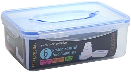 Nicole Home Collection Food Storage Plastic Containers with Locking Lids, Leak Proof, Airtight, Nested, Set Of 6 BPA Free Dishwasher and Freezer Safe