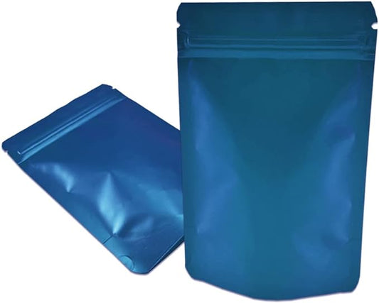 PABCK 50 Pieces 5.5x7.87 inch(Inside Size 4.7x5.1 inch) Stand-Up Resealable Heat Seal Bags 3.55mil Thick Frosted Blue Foil Sealed Bags for Zip Packaging Lock Food Storage Pouch