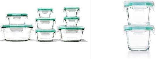 OXO Good Grips 16 Piece Glass Smart Seal Airtight Everyday Container Set & Good Grips 4-Piece Smart Seal Leakproof Mini Glass Container Set