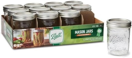 Ball Wide Mouth Glass Mason Jars with Lids and Bands, Used for Canning, Pickling, Juice, Jam, Jelly, Pint Size 16 Ounce (Pack of 36)