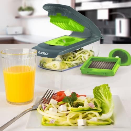 Fullstar Vegetable Chopper and Spiralizer - Food Chopper with Container, Fruit Slicer, Kitchen Gadgets & Accessories, Home Essentials (4 in 1, Gray/Green)
