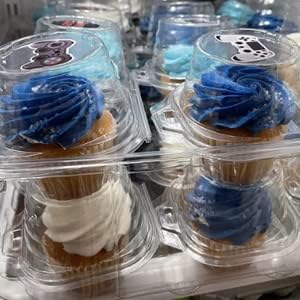 100 Pcs Cupcake Boxes Plastic Individual Cupcake Containers Single Cupcake Carrier with Connected Airtight Dome Lid for Party