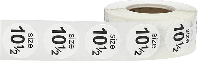 Shoe Size 10 1/2 White Stickers - 3/4 Inch Round, 500 Semi-Gloss Adhesive Labels Per Roll for Retail, Footwear Inventory, and Organization - Made in The USA