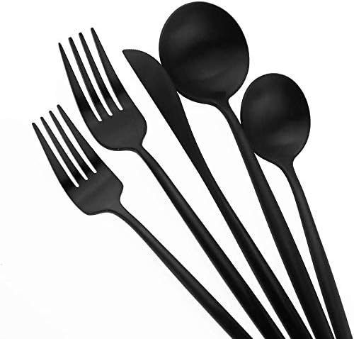 20-Piece 18/10 Stainless Steel Flatware Silverware, Luxury Dinnerware Set Travel Cutlery Tableware Include Knife Fork Spoon Service for 4,Healthy & Eco-Friendly Dishwasher Safe (Black Matte)