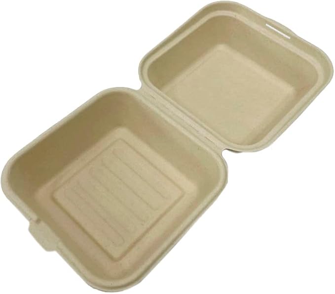 Clamshell Kraft To Go Containers - (50 Pack) 6" X 6" Food Take Out Bagasse Fiber Pulp Compostable Disposable Boxes With Lids For Burger Salad Sandwich Steak Parties