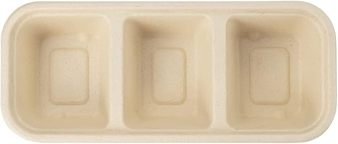 Restaurantware Pulp Tek 9.2 x 3.8 x 1.8 Inch Takeaway Food Boxes 100 Microwavable Take Out Containers - Lids Sold Separately Freezable Bagasse Catering Food Containers 3 Compartments 17 Ounces