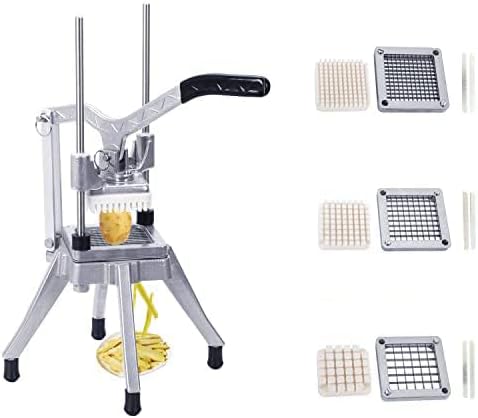 Commercial Vegetable Fruit Chopper 1/4″3/8″1/2″Blade Onion Chopper French Fry Cutter Slicer Stainless Steel for Tomato Potato Cutting Restaurant Home Kitchen, Sliver