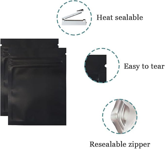 PABCK 500 Pack 3.3x5.1 inch (Inside Size 2.9x3.9 inch) Resealable Zipper Lock Food Storage Bags for Zip Heat Seal Lock Coffee Foil Packaging Pouch Self Sealing Candy Storage Supplies