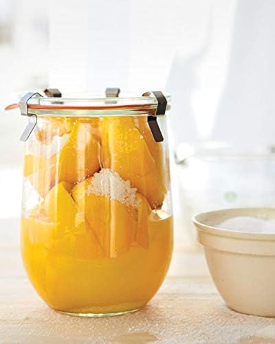 Weck Tulip Jars 1 Liter - Large Sourdough Starter Jars with Wide Mouth, Glass Lids and Keep Fresh Covers - Suitable for Canning and Storage (2 Pack)