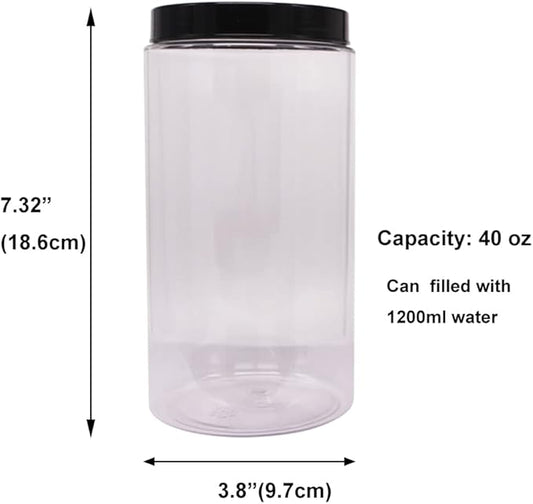 6 Pack 40 oz Plastic Jars With Lids, Extra Labels, 1 Pen, Clear PET Seal Jar for Food Storage,Wide Opening Storage jar for Dry Food, Peanut, Powder, Kitchen & Craft Storage