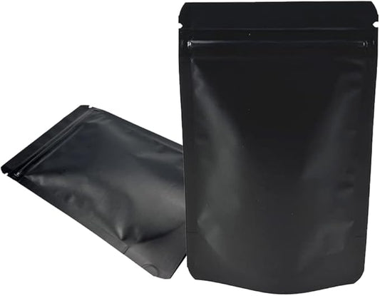 PABCK 50 Pieces 4.3x6.3 inch(Inside Size 3.5x3.9 inch) Stand-Up Resealable Heat Seal Bags 3.55mil Thick Frosted Black Foil Sealed Bags for Zip Packaging Lock Food Storage Pouch