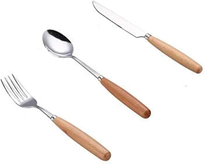 12 Pieces Wood Stainless Steel Cutlery Set Wooden Handle Flatware Set Knife Fork Spoon Service for 4
