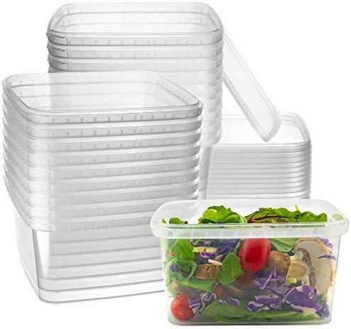 NYHI 32 oz 20 Pack Square Clear Deli Containers with Lids Disposable BPA Free Square Plastic Food Storage Containers with Lids Airtight for Meal Prep Take Out Kitchen