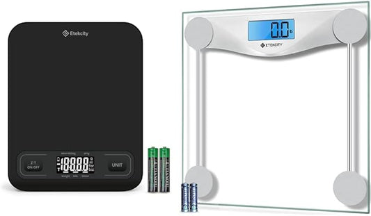 Etekcity Food Kitchen Scale, Digital Grams and Ounces & Bathroom Scale for Body Weight, Digital Weighing Machine for People, Accurate & Large LCD Backlight Display, 6mm Tempered Glass, 400 lbs