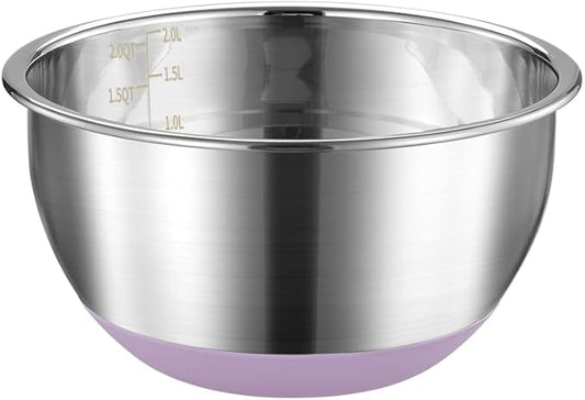 Mixing Bowl Stainless Steel with Nonslip Silicone Bottom Metal Kitchen Bowl Baking Cooking Salad Dishwasher Safe, 3.5QT