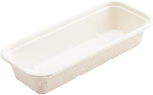 Restaurantware Pulp Tek 9.2 x 3.8 x 1.8 Inch Takeaway Food Boxes 100 Disposable Take Out Containers - Lids Sold Separately Freezable White Bagasse Catering Food Containers Microwavable